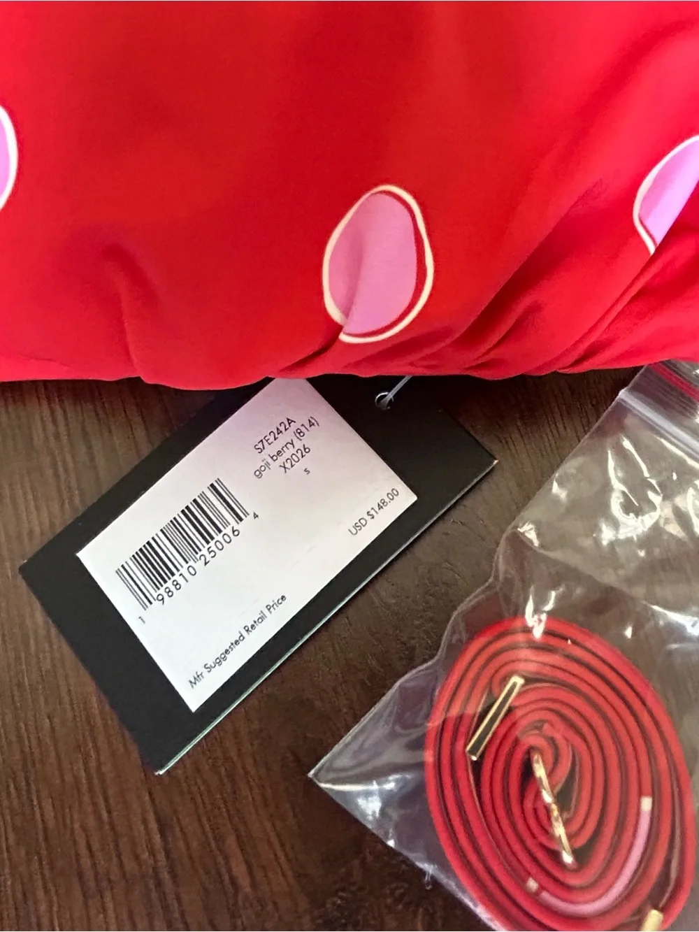 Kate Spade Goji Berry Bandeau Tie Front One Piece Swimsuit Downtown Dot Small